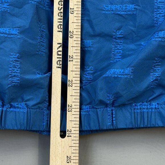 Supreme Jacket Mens Small Blue Jacquard Hooded Full Zip Windbreaker Mesh Lined - Picture 14 of 16